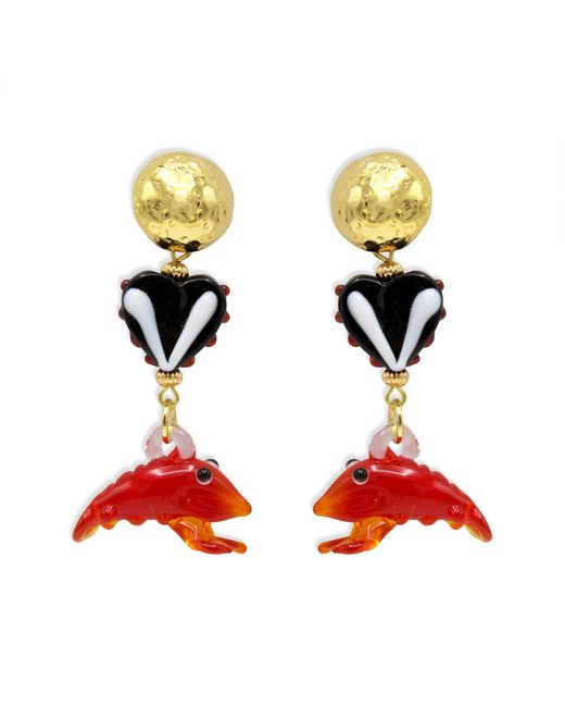 Midnight Foxes Studio Red Little Shrimps Gold Earrings