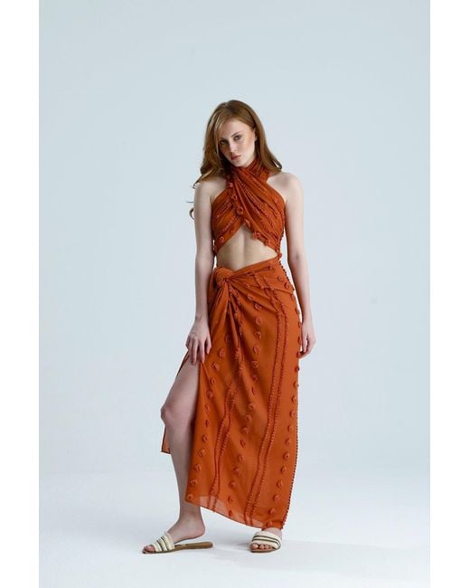 Lilamie Brown Capri Crossed Wrapped Summer Bustier Top-Brick