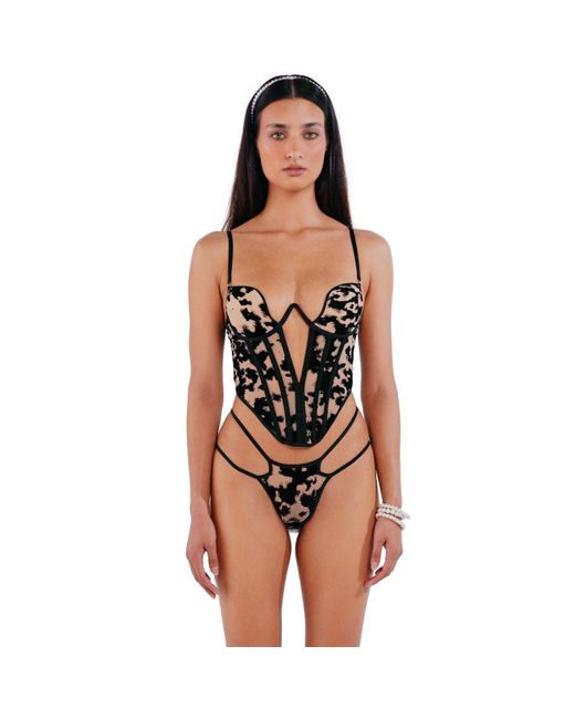 Perilla Lingerie Black Harlow Straps Thong Nude