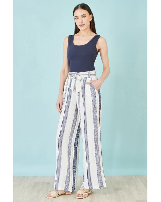 Yumi' White Linen Mix Cropped Trousers With Tie Belt