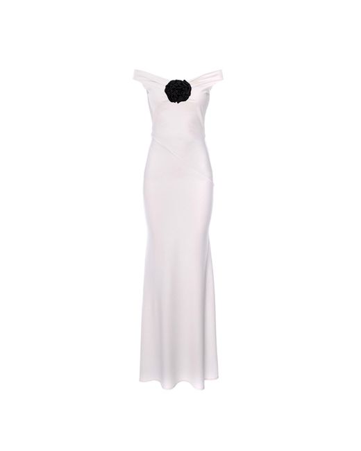 ROSERRY White Venice Maxi Jersey Dress With Fixed Rosette