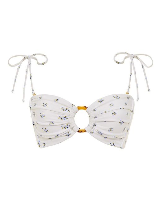 Montce White Heidi Floral Tori Ties Bandeau Bikini Top