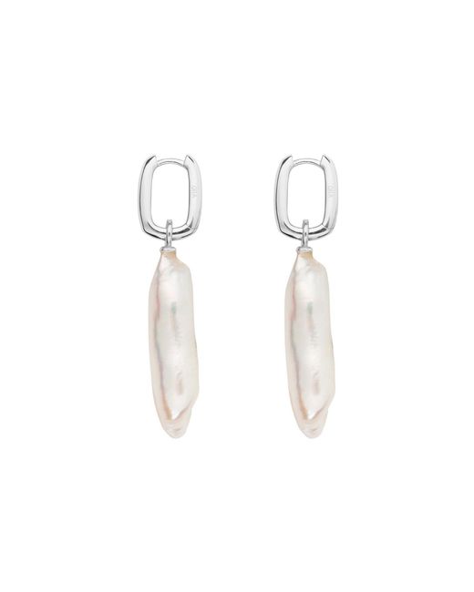 Ora Pearls White Aetia Long Baroque Pearl Hoop Earrings