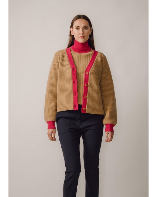 BEIRA Brown Michelle Merino And Cashmere Chunky Knit Cardigan Camel & Lipstick
