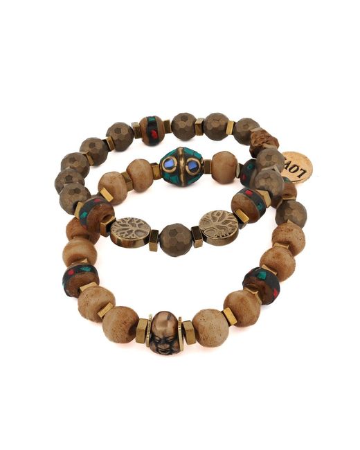 Ebru Jewelry Metallic Boho Soul Nepal Meditation & Buddha Bead Bracelet Set