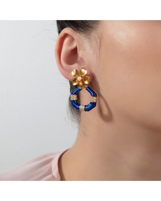 Milou Jewelry Blue Geometric Drop Flower Earrings