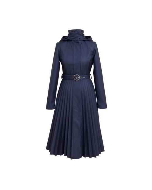 RainSisters Blue Fit & Flare A-Line Coat With Pleated Skirt Serenade