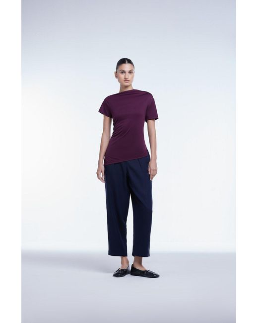 Dāl the Label Purple Asymmetrical Short Sleeve Top Raisin