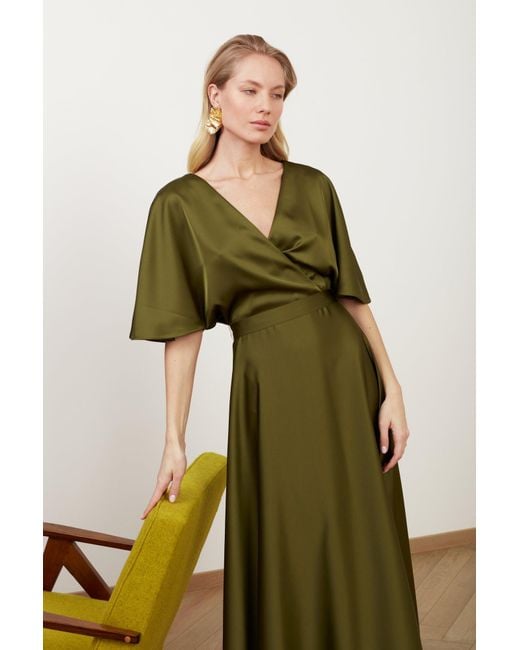 UNDRESS Solene Satin Long Dress For Wedding Guest in Green | Lyst UK