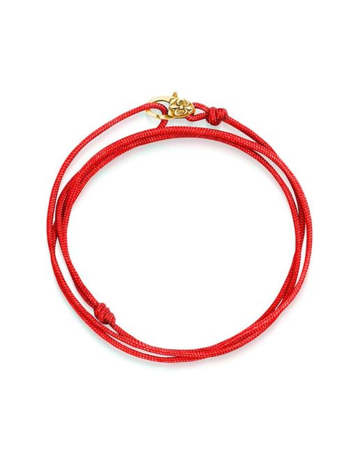 Nialaya Red Wrap-Around String Bracelet With Sterling Plated Lock for men