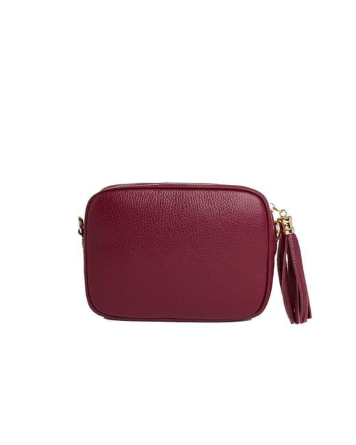 Betsy & Floss Red Verona Crossbody Burgundy Tassel Bag With Light Leopard Strap