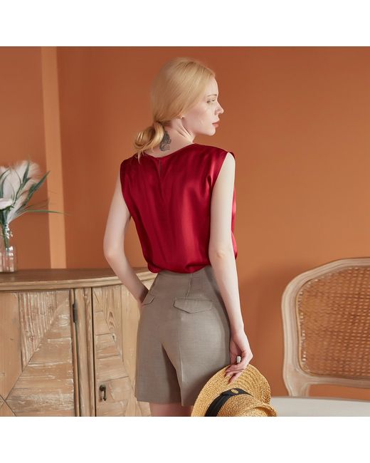 Soft Strokes Silk Red Pure Silk Sleeveless Boxy Fit Cropped Blouse