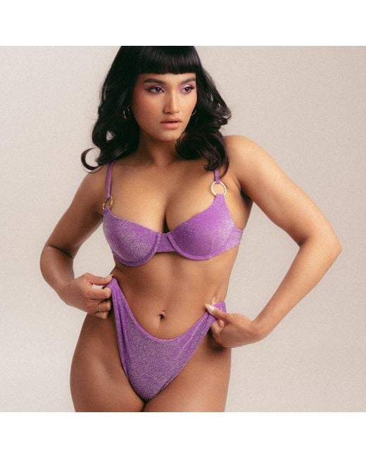 Patti Jane Swim Purple Faye's Disco High Waist Sparkle Cheeky Bikini Bottoms