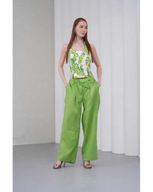 Lumina Eligma Green The Halterline Linen Blouse