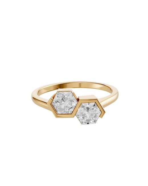 Aya Fine Jewelry Metallic Hexagon Lab Diamond Toi Et Moi Wedding Ring