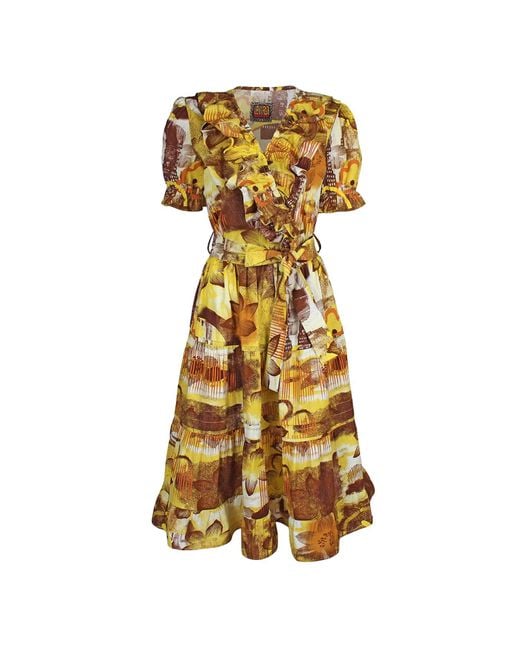Lalipop Design Metallic Abstract Floral Stretch Cotton Midi Dress