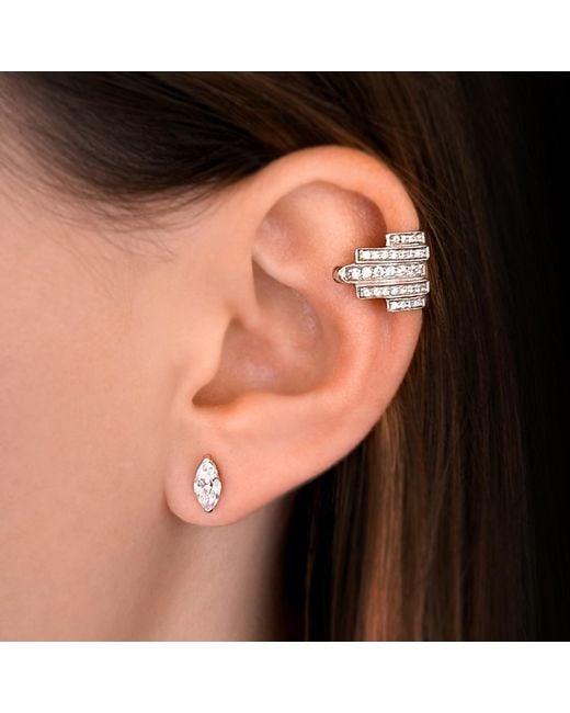 SALLY SKOUFIS White Natural Stud Earrings With Made Cz Diamond Stimulant