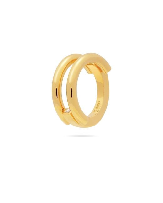 Meulien Yellow Round And Square Triple Band Convertible Ring With Cz