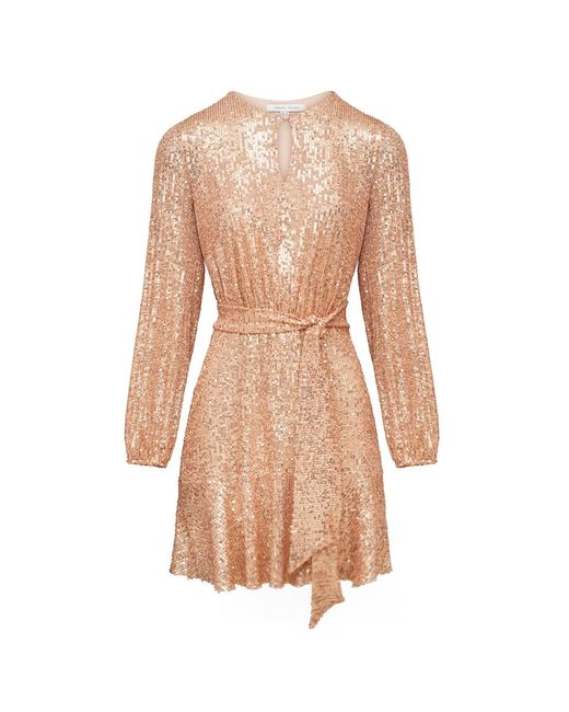 Urban Touch Pink Sequin Skater Dress With Long Sleeve