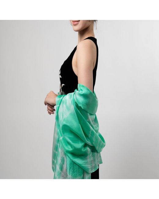 Silk and Bears Green Mint Shibori Silk Shawl – Hand-Dyed Mulberry Silk Wrap
