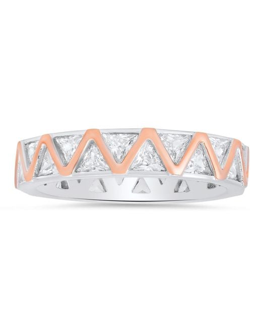Kylie Harper White Sterling Two Tone Diamond Cz Zig Zig Eternity Band Ring