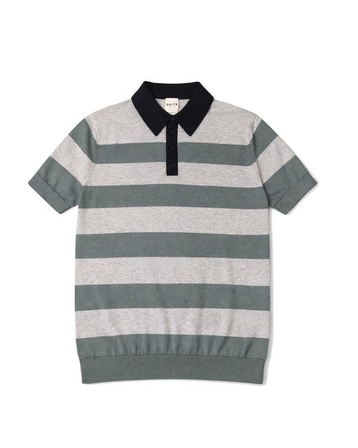 Salts Cashmere Gray Short Sleeve Rugby Stripe Polo Shirt for men
