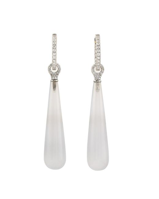 Artisan White Chalcedony And Diamond Drop Earrings