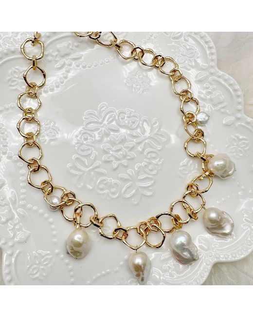 Farra Metallic Natural Baroque Pearls Pendant Statement Necklace