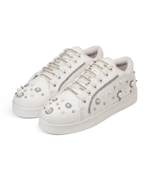 Rettrose White Nova Luxury Suede Handmade Embellished Tennis Shoe