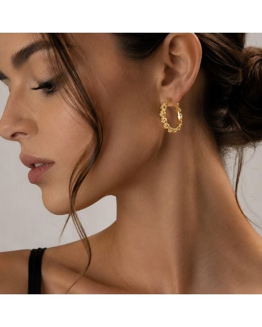 Unaloe Metallic Plated Rose Hoop Earrings – Floral Statement Hoops – Handmade Italian Jewelry For
