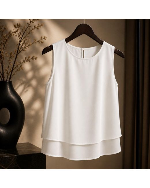 Nuvv Collection White İVory Layered Sleeveless Blouse