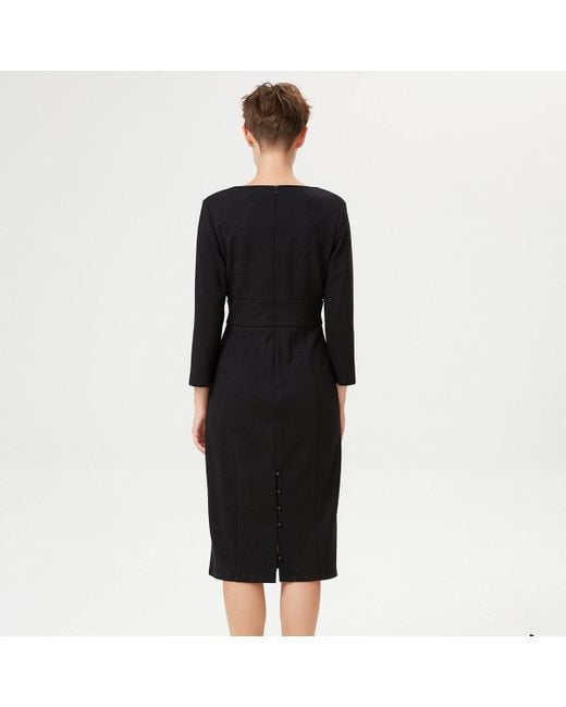 Smart and Joy Blue Adjusted V -Neck Dress And Folds On Chest