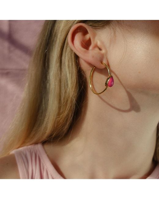 YAA YAA LONDON Pink Spring Life Hot Gemstone Hoop Earrings