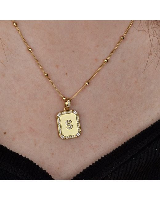 Harfi Metallic Plated Personalised Initial Cubic Zirconia Shiny Letter Necklace
