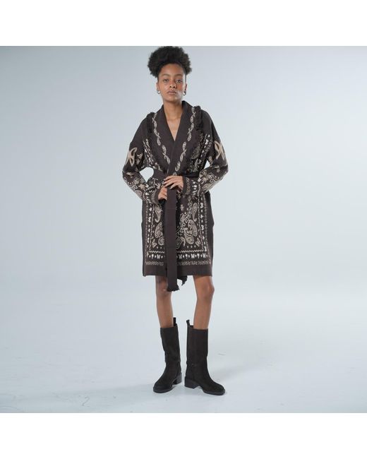 LOVEIST STORE Brown Caprica Jacquard Long Cardigan – Modern Boho Luxury Knit
