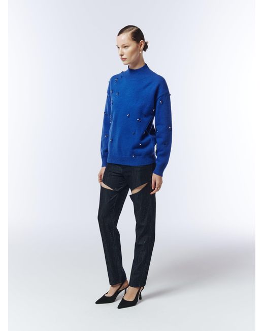 Sour Figs Blue Gemstone-Embellished High-Neck Jumper