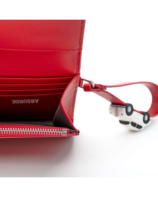 Absurde Red Parking Leather Bifold Wallet With Car