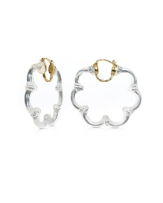 Gold & Honey White Flower Bamboo Lucite Hoop Earrings