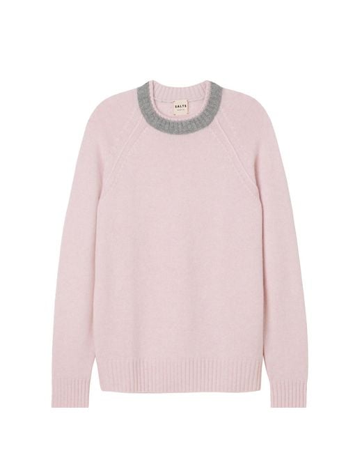Salts Cashmere Pink Double Neck Trim Crew Neck Sweater