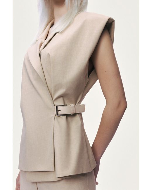 Nocturne White Ivory Belted Double-Breasted Vest