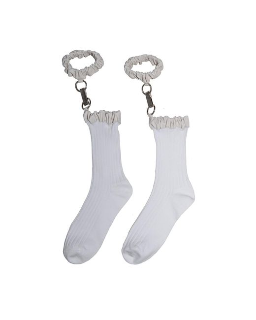 Vestiaire d'un Oiseau Libre White Leather Suspender Socks