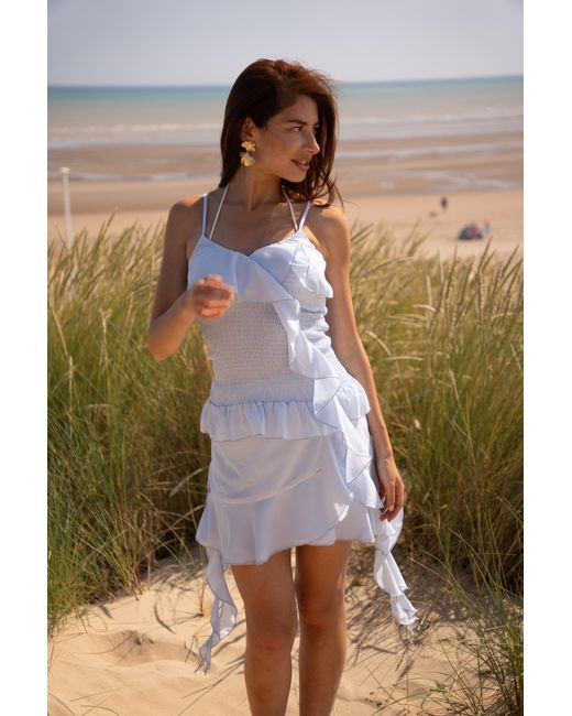 Amy Lynn Blue Stefania Draped Ruffles Top