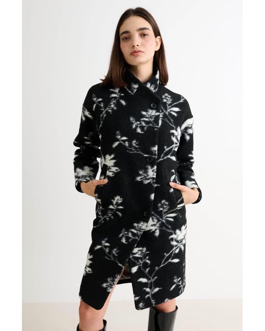 Louche Black Donalda Power Bloom Funnel Neck Coat