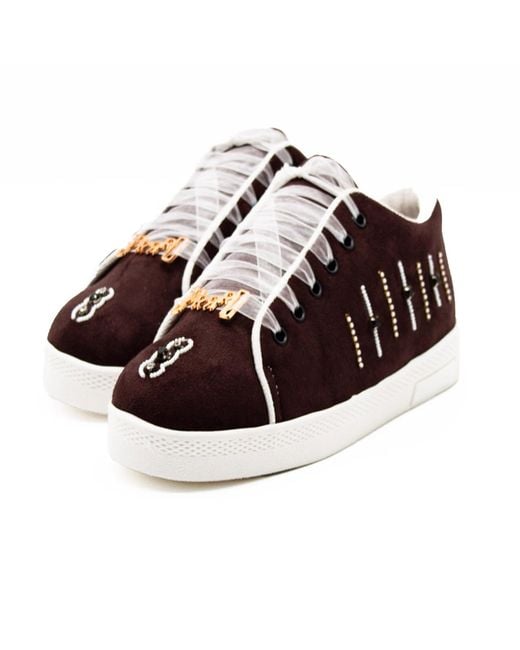 Rettrose Brown Emeryson Luxury Chocolate Suede Handmade Embellished Tennis Shoe