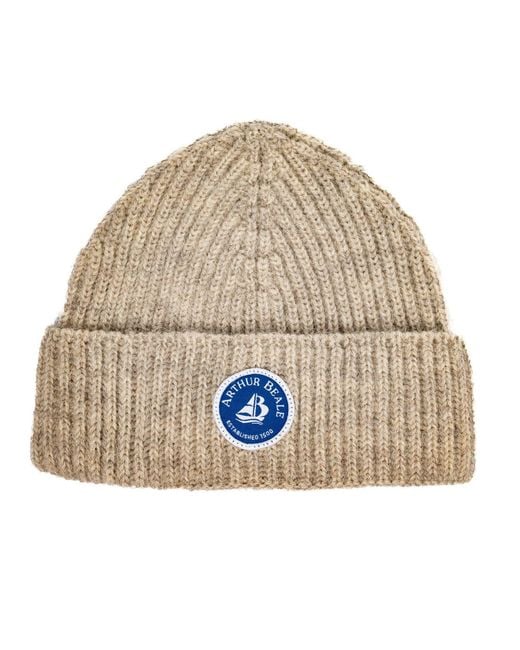 Arthur Beale Natural Neutrals Badge Beanie Hat for men