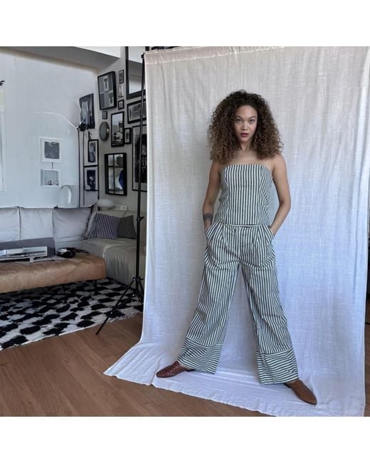 London Atelier Byproduct Gray Striped Wide Leg Trousers
