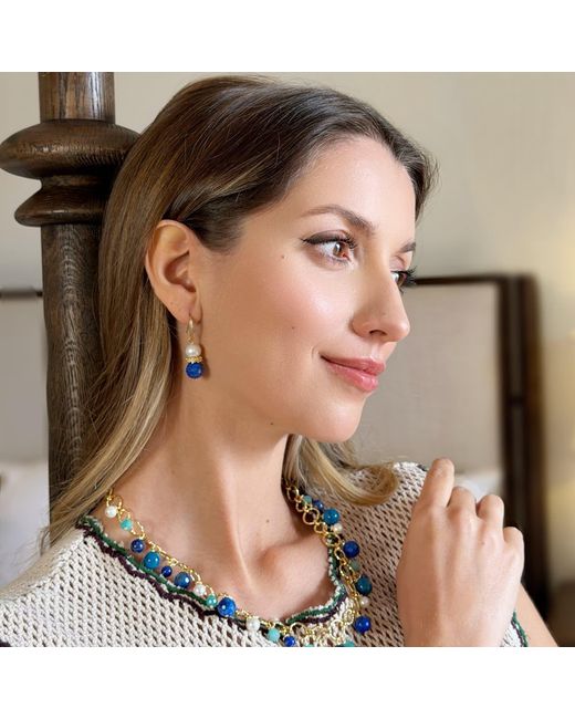 Farra Blue Royal Lapis & Pearl Floral Dangle Earrings