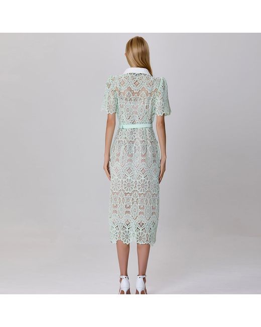 Smart and Joy White Neutrals Sheer Full Lace Button Line Dress