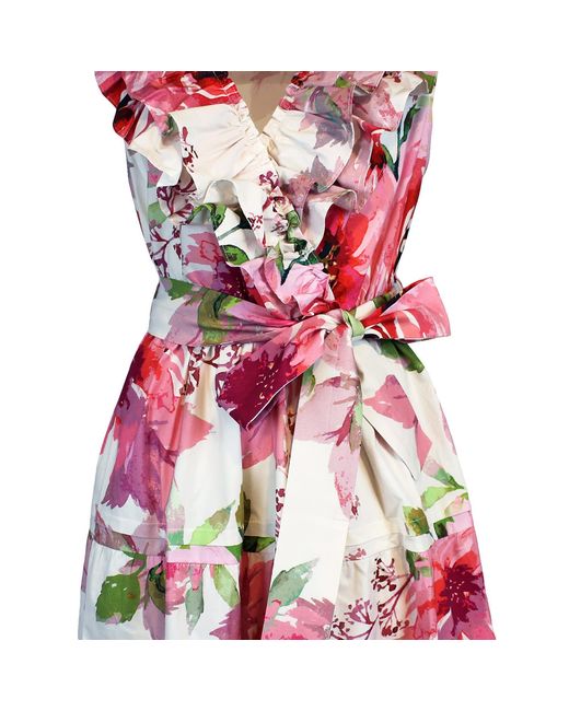 Lalipop Design Red Floral Design Stretch Cotton Sleeveless Midi Dress