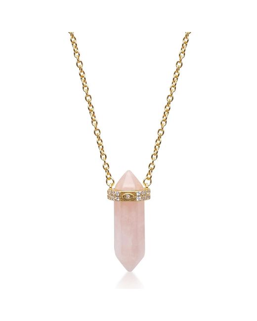 Nialaya Metallic Sterling Rose Quartz Crystal Necklace With Engraved Evil Eye Detail